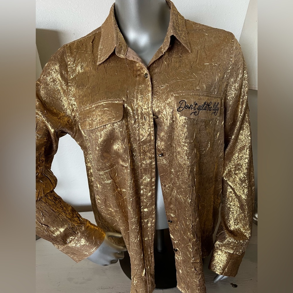 Rodeo Quincy “Don’t Gild the Lily” gold metallic button down shirt Size XL